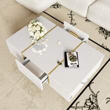 White High-Gloss Coffee Table, Modern And Simple, With 2 Drawers - White - View 4