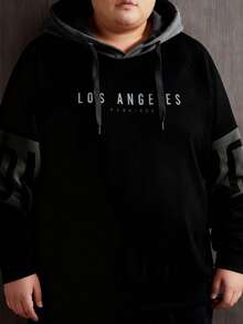 Plus Size Men's Letter Print Raglan Sleeve Drawstring Hoodie Sweatshirt