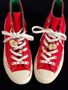 1 Pair Apple Element Printed White Shoelaces, Suitable For Red Racing Shoes, White And Black German Shoes, Versatile