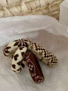 4条/包 秋冬新款格子撞色印花发圈，高弹加厚，适合扎马尾，通勤必备头饰 发绳 橡皮筋 美妆家居发饰 - 咖色愛心撞色髮圈 - 查看 10