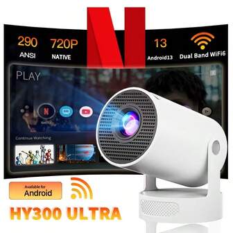 2025 New HY300 UItra+ Portable Smart Projector, 290ANSI Brightness Native 720P Supports 4K, Smart Video Projector Android 13 And WiFi 6 Wireless 5.4, Electronic Focus, Auto Correction | Christmas Gifts Holiday Presents