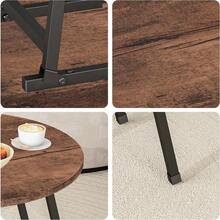 Round Coffee TableFoldable Coffee Tables For Living Room Portable Floor Table Sofa Side Table With Metal Frame Legs Centre Tables Living Room Easy Assembly Brown - Brown - View 8