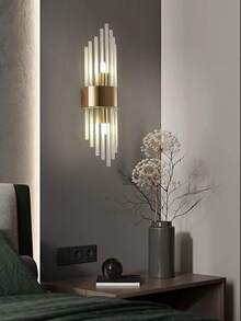 1 pieza/2 piezas Lámpara de pared moderna de oro/negra con cristal, base de acero inoxidable, Body de lámpara de cristal de alta calidad, adecuada para cafetería, sala de estar, dormitorio, villa, decoración de pared del hogar, accesorio de iluminación decorativa para habitación - Multicolor - Ver 6