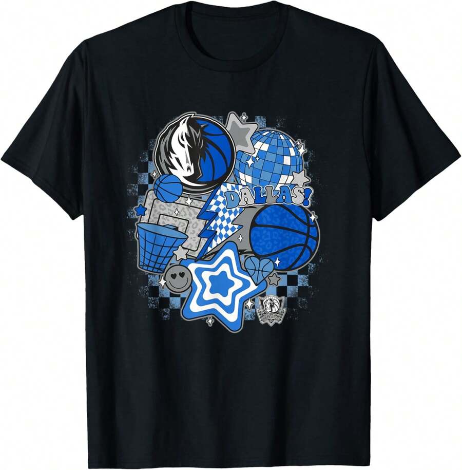 Dallas Mavericks Basketball Collage T-Shirt - Black - View 1