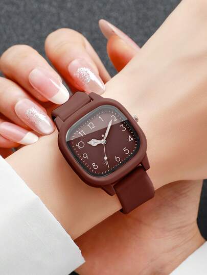 Silicone Watches, Square Dial Quartz Wrist Classic Combination Set (Watch Box Not Included) view 3