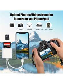 5.08厘米二合一USB-C读卡器，双卡槽支持Micro SD/SD卡，Lightning + USB-C接口，适用于手机/iPad/安卓设备/相机，即插即用，兼容多种设备，支持文件管理，便携式设计，小巧便携，高性能，经久耐用，兼容多种存储卡，iPad用户适用 - 彩色 - 查看 7