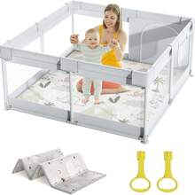 Caja para bebé con colchoneta de 120 x 120 cm, parque infantil, caja pequeña para bebé con barrotes, caja para bebé de tela Oxford, caja para bebé para el hogar - Gris Claro - Ver 1