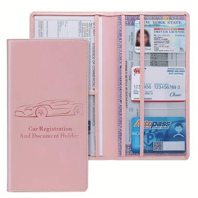 [Compact PVC Card Holder] Compact PVC Car Registration & Insurance Card Holder With Magnetic Buckle |   Multi-Compartment Design For Driver's License & Vehicle Cards |   Portable Glove Box Storage Box, Suitable For Men & Women - Red Travel Accessory
