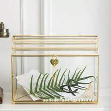 Giadun Wedding Card Box With Slot 12.2'' Large Glass Card Boxes For Reception Gold Card Holder Clear Decorative Storage Box With Lock For Baby Shower Birthday Party Christmas Bridal Shower - Gold102帶蓋 - 查看 2