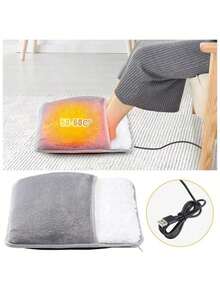 USB供电柔软毛绒暖脚垫，可水洗，改善睡眠，家用，聚酯纤维面料（含充电线） - 灰色 - 查看 9