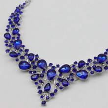 Clear Crystal Rib Statement Necklace Earrings Set Spark Rhinestone Women Jewelry Set Chunky Bridal Teal Crystal Drop Accessories For Ladies And Bridesmaids{Inchcolor_nameinch:InchBlueinch} - Blue - 查看 6