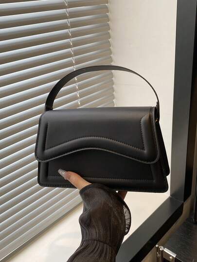 New Blue Women's Solid Color PU Leather Small Square Handbag, Simple Fashion Stylish Casual Tote Bag