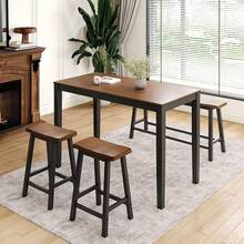 Sophia & William Dining Table Set For 4, Wooden Kitchen Table Set With Bench And 2 Chairs, Space-Saving Farmhouse Dining Sets,Rustic Caramel - 胡桃木和黑色 - 查看 2