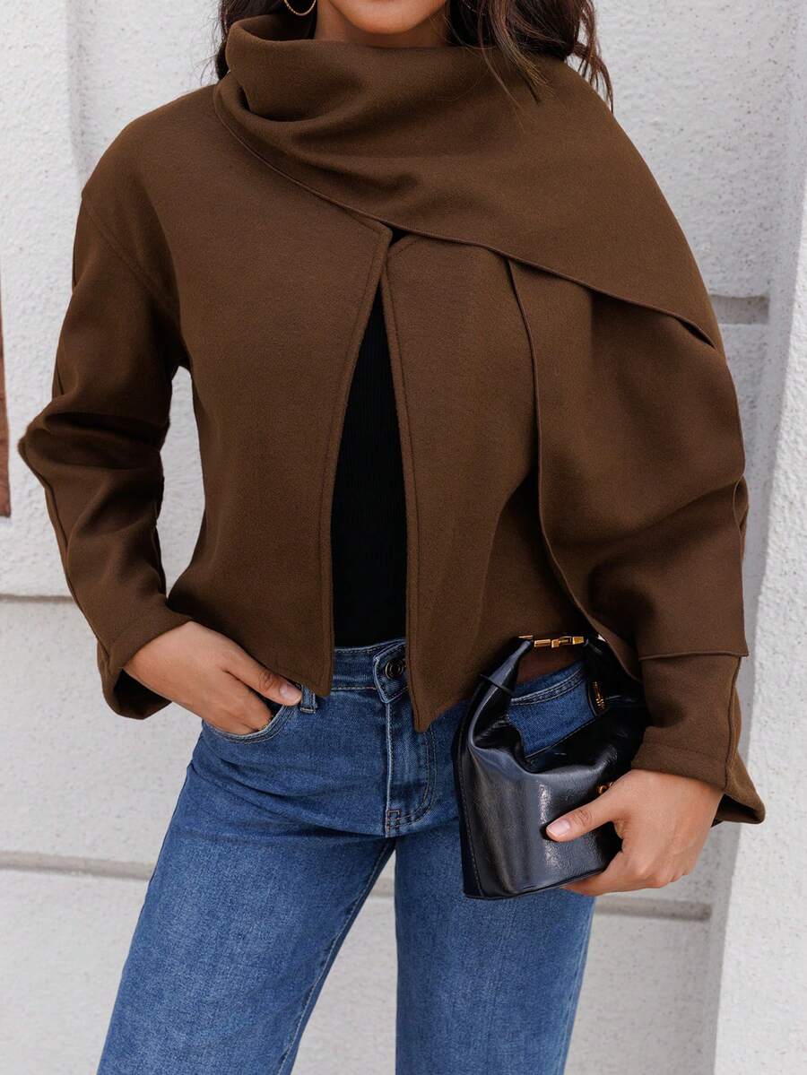 Damen einfacher, eleganter einfarbiger V-Ausschnitt Langarm Kurzmantel, geeignet für Herbst/Winter Alltagstragen, Pendeln, eleganter lässiger Mehrzweck, kann mit Schal und loser Oberbekleidung kombiniert werden
