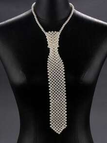 1pc Handmade Baroque Style Faux Pearl Beaded Necktie, Fashion Clothing Accessory - 956 Tie - View 1