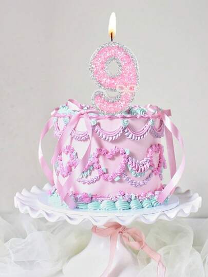 Pink Pearl Bow Crystal Pink Number Candles 0-9 Birthday Valentine's Day Wedding Single Party Cake Decorative Candles