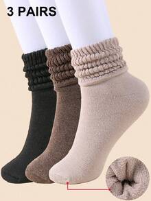 3/6/9 双装女士秋冬保暖袜，透气吸汗加厚柔软中筒袜，黑色、卡其色、咖啡色可选，是远足、返校、万圣节和圣诞节的完美礼物。