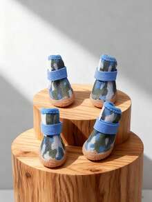 4件套宠物户外鞋，猫鞋，狗鞋，小型宠物鞋，透气鞋套，适合泰迪犬、博美犬、比熊犬、雪纳瑞犬等小型宠物外出时防止弄脏和滑倒