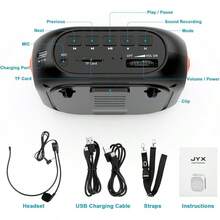 JYX amplificador de voz para el profesor con auriculares con micrófono con cable y la cintura, recargable sistema PA Soporte MP3, AUX in, REC para la enseñanza, reunión, presentación - Negro - Ver 4