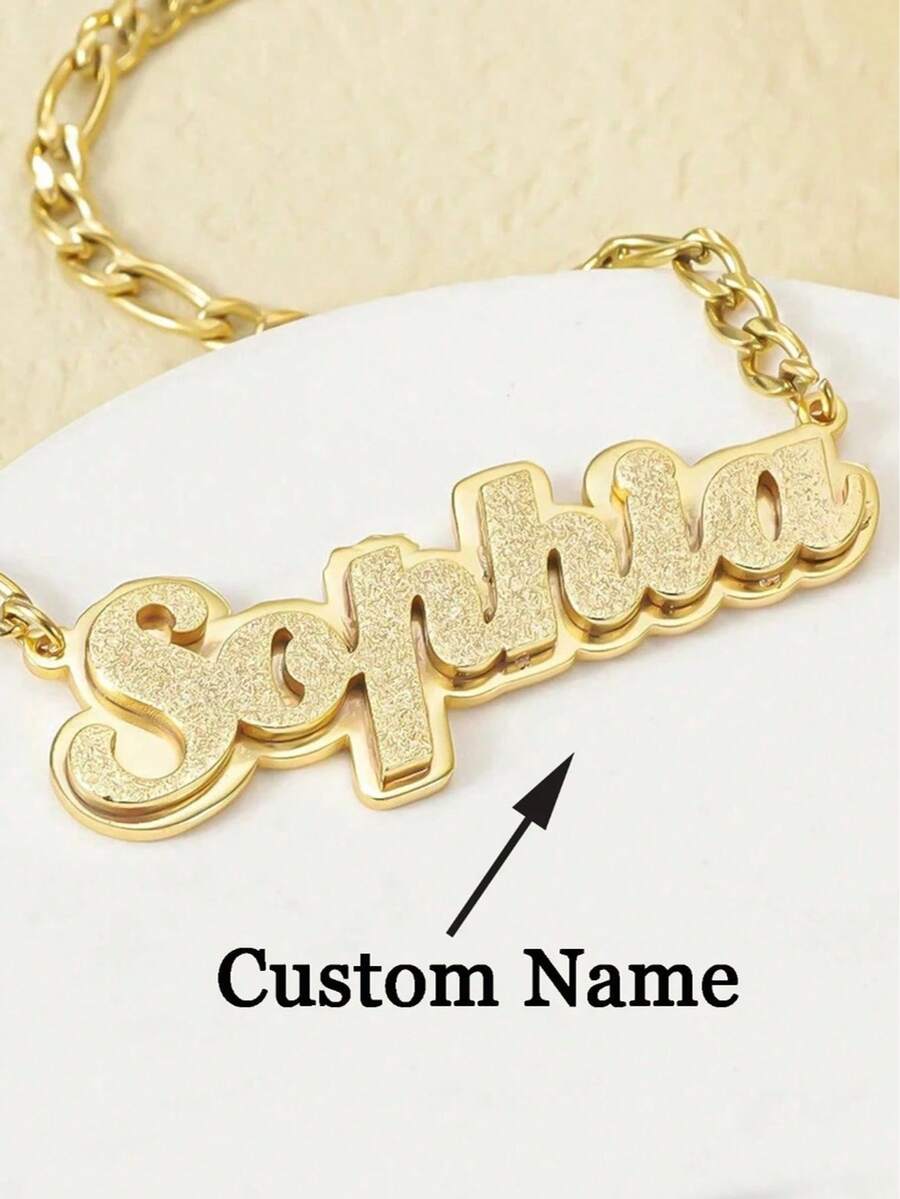 1pc Custom Double Plated Name Necklace , Elegant Custom Matte Name Necklace, Stainless Steel Jewelry, Perfect Ladies Gift, Stylish Shiny Name Pendant, Suitable For Wedding Bridesmaid Gifts, Birthday, Anniversary, Christmas, Halloween Gifts - Multicolor - View 1
