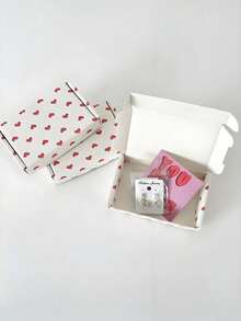 10pcs White Corrugated Airplane Boxes – Red Heart Pattern, For Valentine's Day/Weddings/Birthdays, Holiday Gifting & Small Business Packaging - Multicolor - View 2