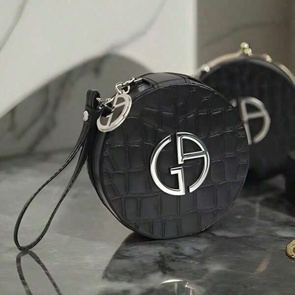 Armani 1PC Small Round Makeup Bags, Portable Crocodile Patterned Air Cushion Bags, Coin Purse, Brush Storage Clutch With Zipper Closure For Lipstick,Women Bags, Teacher's Gift, Suitable For Travel Essentials, Beach, Banquet, Silver Coin Wallet, Mother's Day Gift, Autumn Promotion New Products, Pink.GAR25010