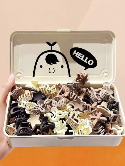 50个/套 多色迷你发夹组合，简约百搭发饰套装，包含花朵、字母、几何形状等多种款式 - 适合女性和女孩，可轻松搭配日常、休闲、时尚造型，为发型增添精致感。