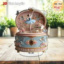 1pc Elegant Rotating Acrylic Music Box With Ballerina & Butterfly Floral Scene - Pastel Blue & Gold Accents, Gentle Melody Mechanical Wind-Up (No Battery Required) - Indoor/Outdoor Desktop Decor, Suitable For Home, Office, Wedding, Birthday Gift, 2D Flat, Vintage Aesthetic - Teal Blue - View 6