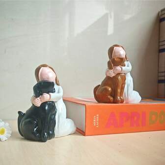 Classic Resin Girl Hugging Dog Statue, Animal Theme Thanksgiving Outdoor Decor, Floor Mount Garden Sculpture, Angel Dog Memorial Figure Without Battery Or Electricity Needed