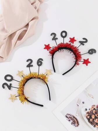 1个闪光2026星形数字装饰发带，新年快乐，发箍，发圈