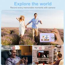 4400MP 全高清 1080P 紧凑型数码相机，16 倍光学变焦，附赠 32GB SD 卡和挂绳，适合初学者，口袋相机（紫色） - 淡紫色 - 查看 8