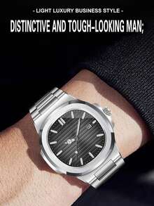 Luxury Business Men's Wrist Watch, Stainless Steel Quartz Watch With Date Display, Alloy Strap, Alloy Case, Elegant Gift Watch - Multicolor - View 5