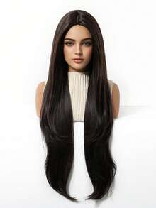 32 Inch Extra Long Wavy Wig, Black Color Synthetic Wig For Women, Suitable For Daily Wear And Parties, Heat Resistant Long Curly Wig, Cosplay Wig - 黑色 - 查看 4