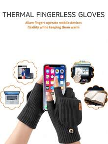 Winter Knitted Thermal Half-Finger Gloves With Flip-Up Convertible Mittens Unisex Snap Fastening Gloves Winter Thermal Touchscreen-Compatible Half-Finger Gloves Suitable For Cycling Hiking And Winter Outdoor Activities Women's Fingerless Gloves Fitness Gloves Fitness Accessories Cycling Accessories - Multicolor - View 6