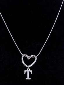 Women's Minimalist Heart & 26 Initials Pendant Necklace - Fashion Versatile Jewelry For Daily Wear & Lover Gift - Silver - View 18