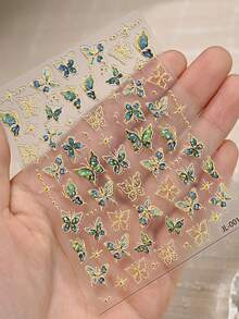 1片5D蝴蝶金属绿美甲贴纸，彩色蓬松贝壳轻盈蝴蝶高品质美甲贴纸，春季美甲贴纸设计，美甲 - 圣诞礼物送给女性，新年快乐美甲用品（1片） - 彩色 - 查看 6