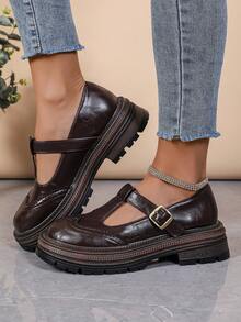 Women's Brown Buckle Mary Jane Shoes, Romantic Heart-Shaped Upper, Platform Mary Jane Shoes, Comfortable Workwear Loafers For The Office. - 棕色心 - 查看 4