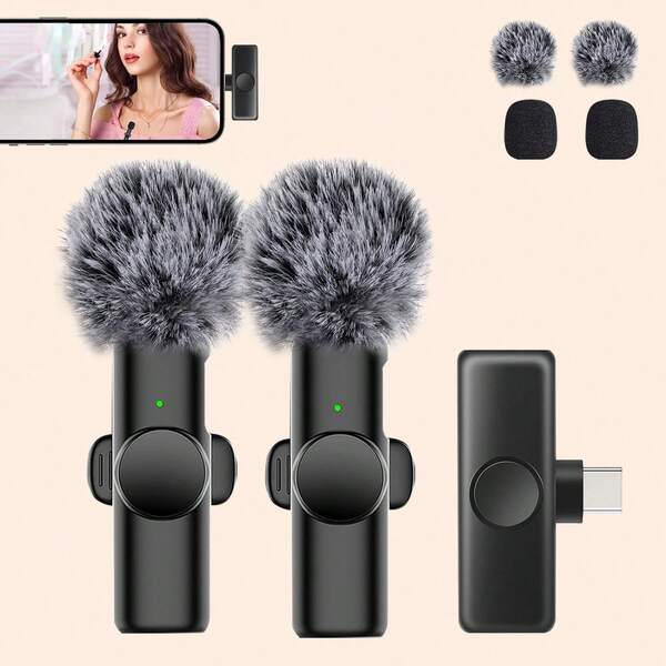 Wireless Lavalier Microphone For Phone IPad TypeC Lapel Mics Plug-Play 2.4G Ultra-Low Delay Built-In Noise Reduction Chip Working Time For Video Recording Interview Podcast Vlog