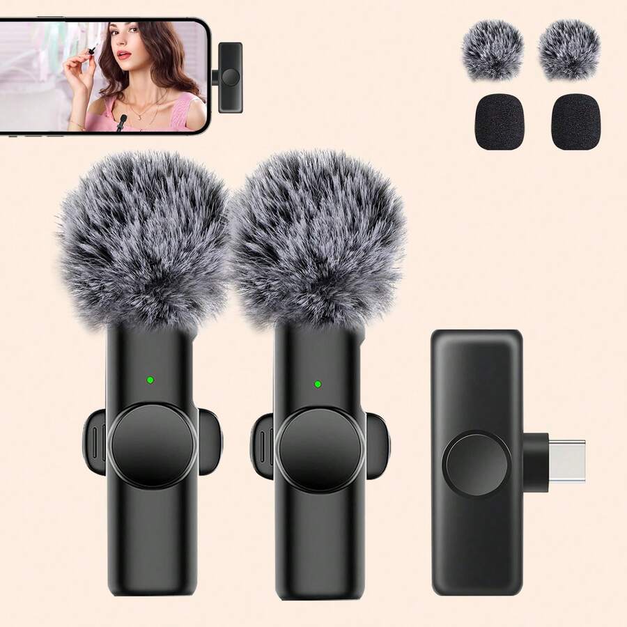 Wireless Lavalier Microphone For Phone IPad TypeC Lapel Mics Plug-Play 2.4G Ultra-Low Delay Built-In Noise Reduction Chip Working Time For Video Recording Interview Podcast Vlog