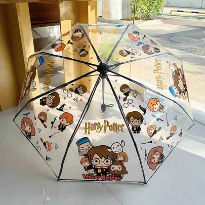 1pc Harry Potter Hogwarts Theme Transparent Umbrella, Cartoon Character Umbrella, Cute Print With Sun Protection And Rain Resistance, Classic Couple Design, Portable And Windproof, Suitable For Campus, Travel, And Rainy Days,Spring Summer Picks,Brides Maid Gifts,Room,Bedroom Decor,Beach,Travel,For Men,For Women,Vacation