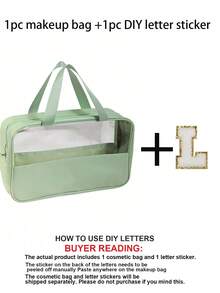 1个透明PVC字母化妆包，防水便携雪尼尔字母拉链化妆品收纳包，简约首字母贴纸旅行化妆包，女士浴室字母印花洗漱包（字母A~Z），送给妈妈的礼物，沙滩包，沙滩必备