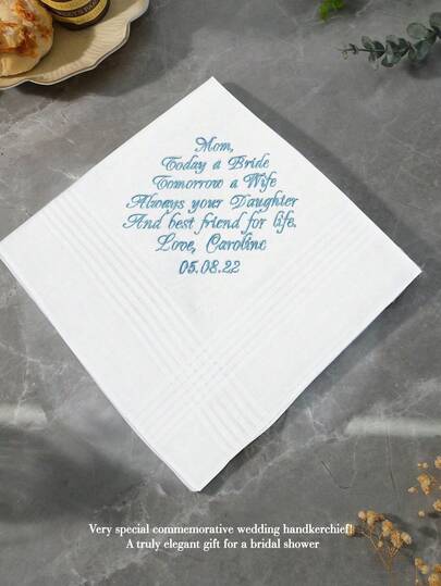 1pc Customized Text Wedding Handkerchief, Personalized Bride Handkerchief, Groom Gift, Wedding Anniversary Gift, Valentine's Day Gift, Birthday Gift, Wedding Gift, Gift For Best Friend, Mom, Girlfriend, Wife, Husband,Hair Accesoriesfor Women, Mother Day Gift