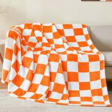 Checkered Throw Blanket For Couch, Soft & Cozy Fleece Flannel Blanket With Checkerboard Grid Home Decor, Checkered Orange Tennessee Blanket - 橘色 - 查看 1