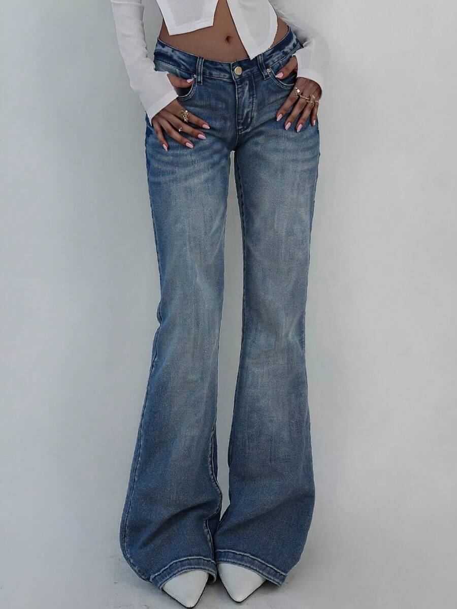 Women's Flare Jeans Y2K 90s Bootcut Low Rise Vintage Pants Denim Pants Bell Bottoms Spring Clothes - 藍色 - 查看 1