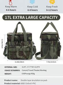 1PC This 17L Large-Capacity Insulated Lunch Bag Is A Portable Option With An Aluminum Foil Lining For Insulation And Waterproofing. It Can Be Carried By Hand Or Over The Shoulder, Making It Suitable For Lunch, Picnics, Work, Or School. This Men's And Women's Lunch Bag Is Ideal For Storing School Supplies And Accessories, Making It An Essential Back-To-School Bag. - Multicolor - View 10