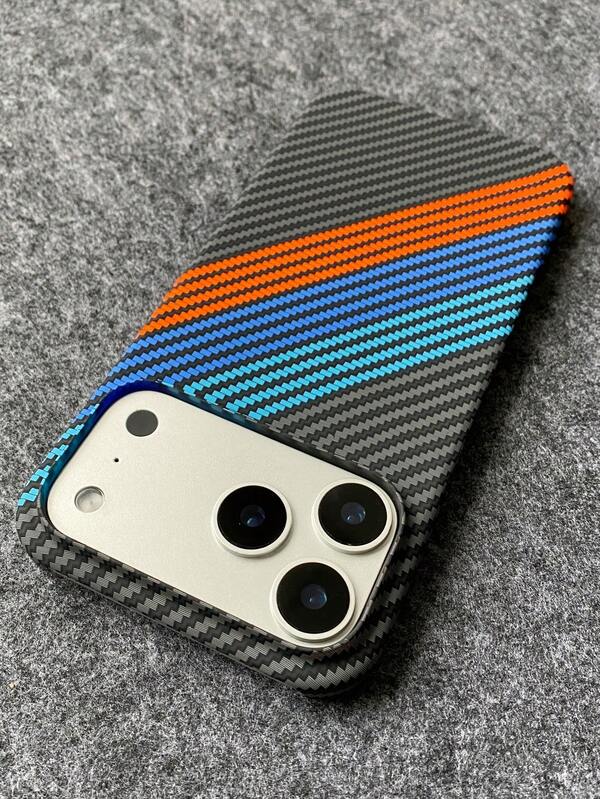 1pc Luxury Carbon Fiber Striped Three-Colored Hard Business Phone Case Compatible With IPhone 17 Pro Max 17 Pro 16 15 14 13 12 11 Pro Max Plus PC Back Cover