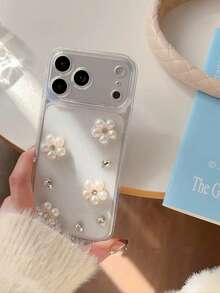 Transparent Epoxy Resin 3D Faux Pearl Flower Phone Case Compatible With Iphone 17 Pro Max, 16 Pro, New 15, 14, 13 - Princess Style High-End Hard Full Coverage - Multicolor - View 1