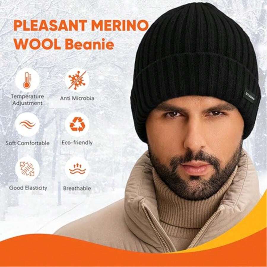 4pcs Wool Cuff Beanie Winter Warm Thermal Hats For Men & Women Thermal Lined Beanie Knit Chunky Women Snow Cap - Multicolor - View 1