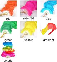 Hand Made Belly Dance Dancing Silk Long Fans, Women Dance Costume Long Silk Fans Silk Fan(Blue) - 藍色 - 查看 10