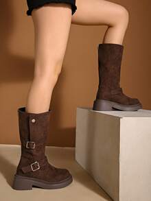 2025 Spring/Autumn New V-Cut Tall Riding Boots For Women, Over-The-Knee, Inner Heightening, Slim Fit Tall Boots - Coffee Brown - View 4